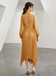 Mulvari Solid Pleated Hem Shirt Dress Without Belt - Orange - View 2