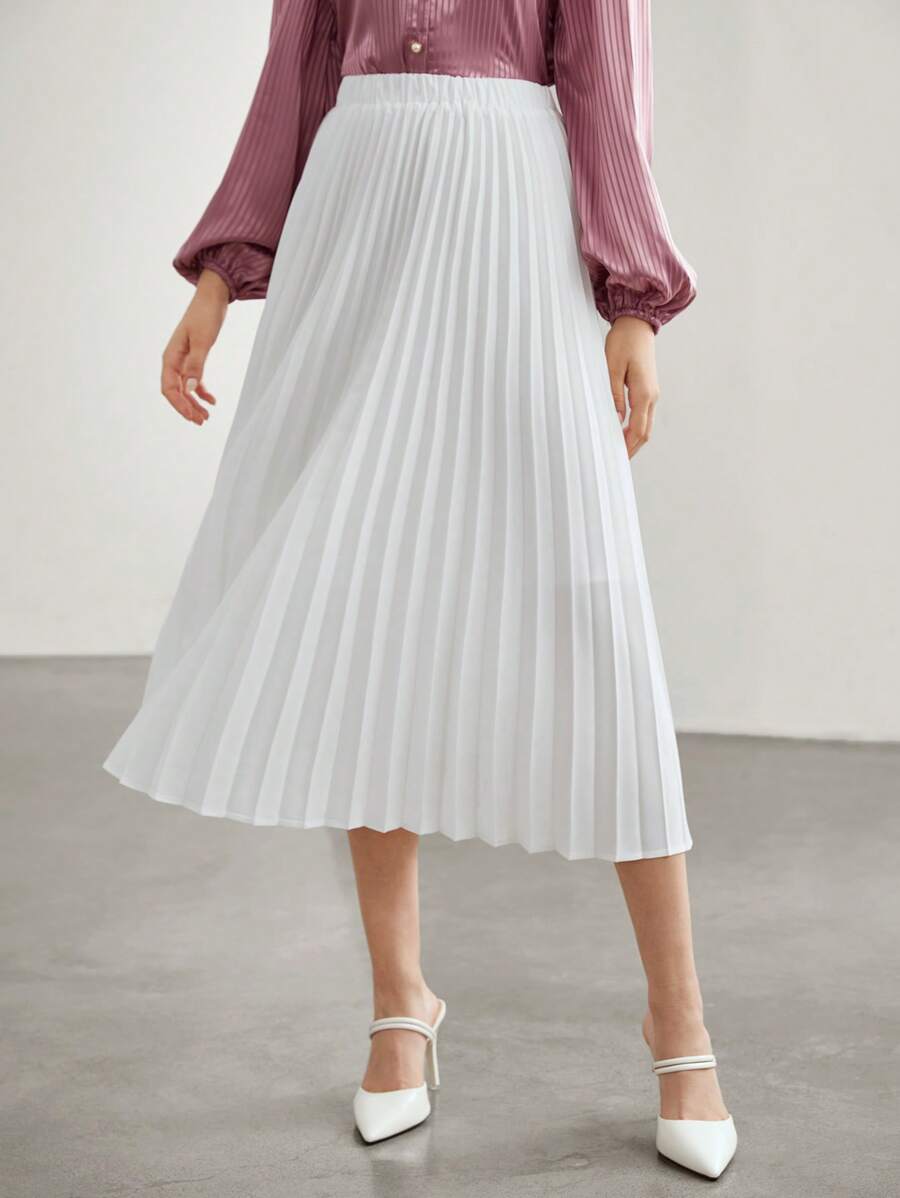 Seusyu Solid Pleated Skirt - White - View 1
