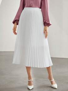 Seusyu Solid Pleated Skirt - White - View 3
