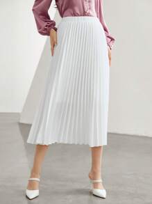 Seusyu Solid Pleated Skirt - White - View 4