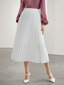 Seusyu Solid Pleated Skirt - White - View 5