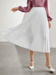 Seusyu Solid Pleated Skirt - White - View 8