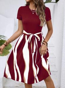 INAWLY 撞色腰帶A字洋裝