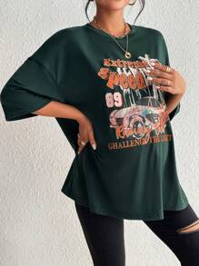 SHEIN Maternity Car & Letter Graphic Drop Shoulder Tee