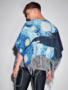 Manfinity RebelGame Nam Mẫu đồ họa Fringe Hem Áo choàng Mưa - Nhiều màu - Xem 2
