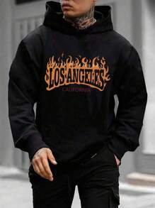 Manfinity 男士火和字母圖案連帽衫 - 黑色 - 查看 1