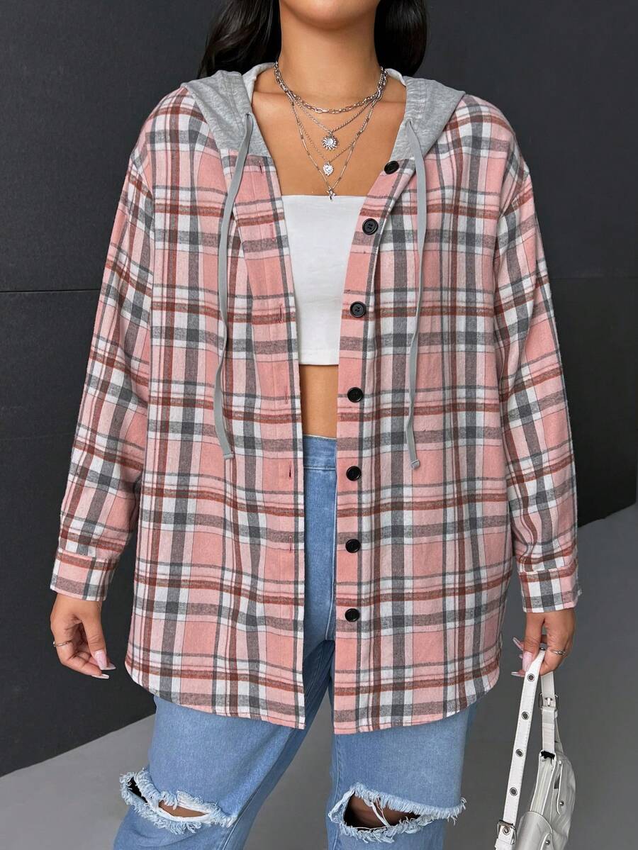 SHEIN EZwear Hơn 1 Miếng In kẻ sọc Thả vai Dây rút Áo trùm đầu - Nhiều màu - Xem 1