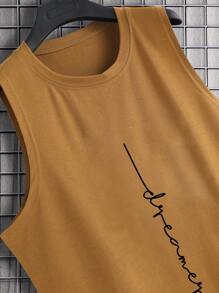 Manfinity Homme Hombres Top tank con estampado de letra - Marrón - Ver 5