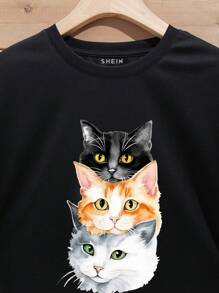 SHEIN LUNE Mèo in Áo thun - màu đen - Xem 5