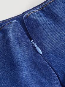 SHEIN MOD Layer Hem Denim Skirt - Medium Wash - View 4