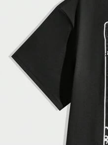 ROMWE MEN Goth 男士標語&骷髏圖案T恤 - 黑色 - 查看 4