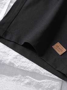 Men Letter Patched Drawstring Waist Shorts - Black - View 3