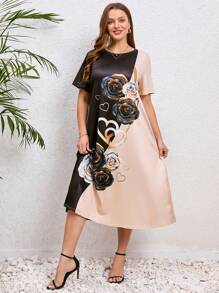 EMERY ROSE 大碼印花撞色連衣裙 - 彩色 - 查看 1