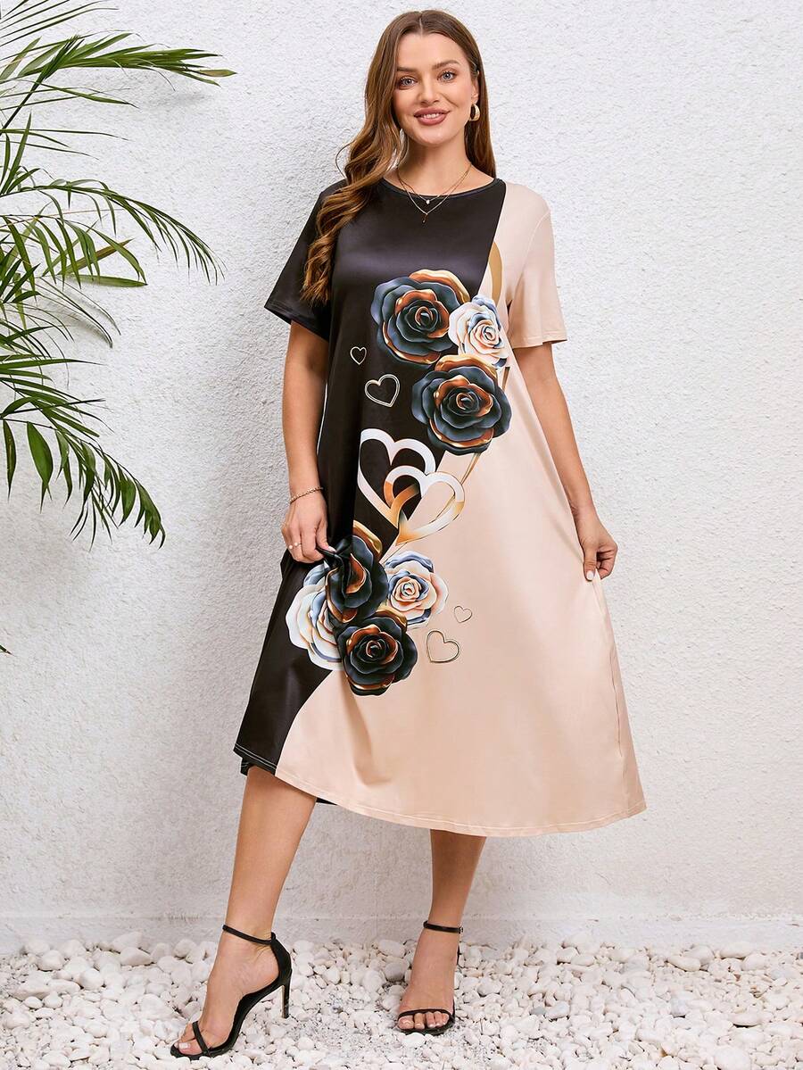 EMERY ROSE 大碼印花撞色連衣裙 - 彩色 - 查看 1