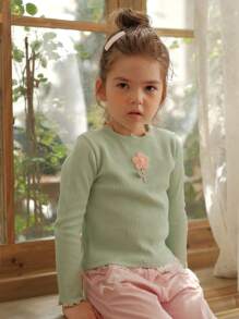 Cô Gái Trẻ Hoa Đã vá Ren Mộc nhĩ Áo thun - Màu xanh Bạc hà - Xem 3