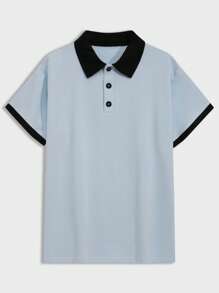 RueChic Men Contrast Trim Polo Shirt - Blue - View 1