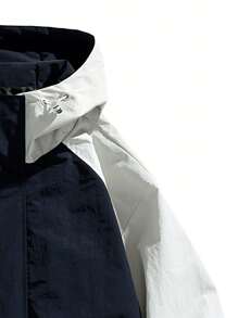 Men Long Sleeve Two Tone Flap Pocket Hooded Jacket, For Fall - Blue - View 4