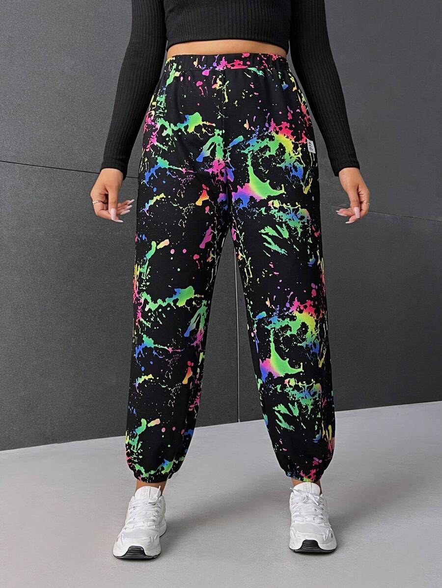 SHEIN EZwear Plus Splash Ink Print Sweatpants