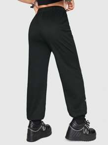 ROMWE Anime Figure & Letter Graphic Sweatpants - Black - View 3