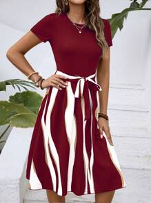 INAWLY 撞色腰帶A字洋裝