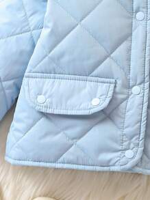 Baby Girl Borg Collar Flap Detail Quilted Coat - Blue - View 5