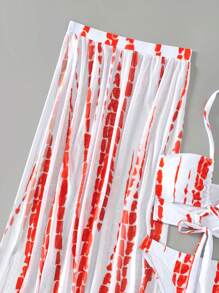 Swim Vcay 夏季海灘水染露背比基尼套裝連海灘裙 - 白色 - 查看 6