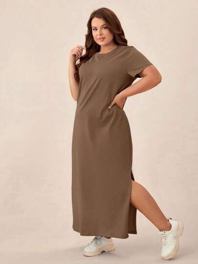 SHEIN BASICS 大碼素色T恤連衣裙
