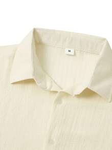 Men Solid Button Up Shirt - Beige - View 5