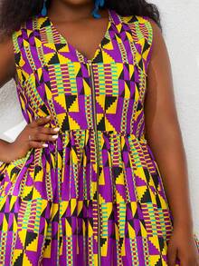 Allover Geo Print Zip Front Dress - Multicolor - View 4