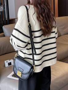 Striped Drop Shoulder Button Through Cardigan,Long Sleeve Tops - Beige - View 2