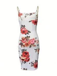 Vestido de tirantes con estampado floral con diseño de cadena - Blanco - Ver 2