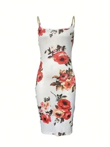 Vestido de tirantes con estampado floral con diseño de cadena - Blanco - Ver 3