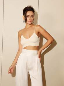 優雅口袋 拉鍊 褶皺面料純色女士長褲 - 杏色 - 查看 4