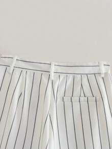 Striped Print Wide Leg Pants - White - View 3