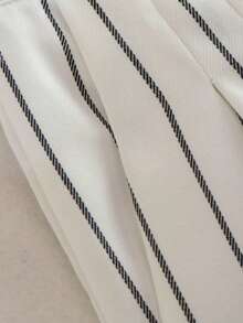 Striped Print Wide Leg Pants - White - View 4