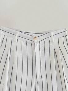 Striped Print Wide Leg Pants - White - View 5