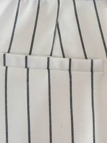 Striped Print Wide Leg Pants - White - View 6