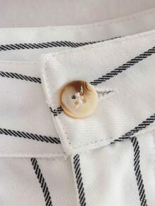 Striped Print Wide Leg Pants - White - View 7