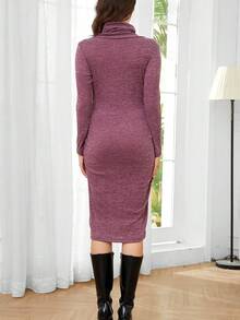 Maternity Funnel Neck Ruched Side Dress - Red Violet - View 2