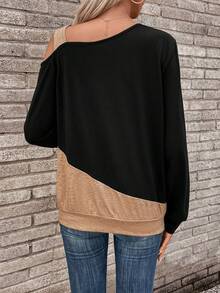 SHEIN LUNE 雙色不對稱領運動衫 - 彩色 - 查看 2