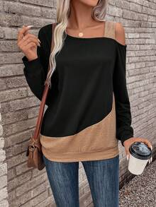 SHEIN LUNE 雙色不對稱領運動衫 - 彩色 - 查看 3