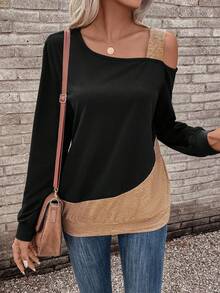 SHEIN LUNE 雙色不對稱領運動衫 - 彩色 - 查看 4