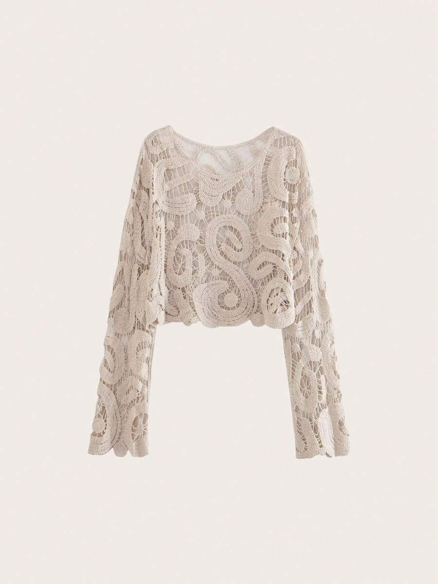 Jersey con patrón de paisley de manga con volante de croché