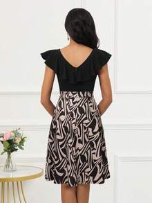 Graphic Print Butterfly Sleeve Dress - Apricot - View 2