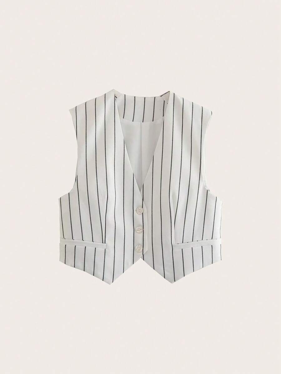Striped Print Vest Blazer