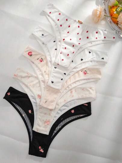 Eraneu Cute-Sweet Multicolor Knitted Fabric Women's Briefs With Print Appliques Medium Stretch