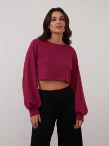 SHE(IN) BRASIL 素色燈籠袖短款運動衫 - 玫紅色 - 查看 4