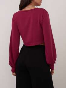 SHE(IN) BRASIL 素色燈籠袖短款運動衫 - 玫紅色 - 查看 2