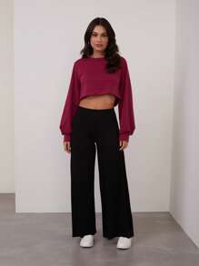 SHE(IN) BRASIL 素色燈籠袖短款運動衫 - 玫紅色 - 查看 3