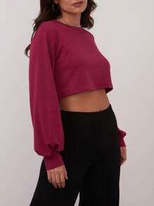 SHE(IN) BRASIL 素色燈籠袖短款運動衫 - 玫紅色 - 查看 1